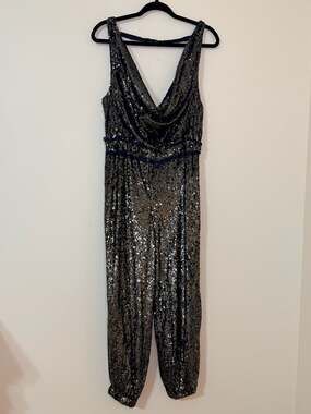 Free People Navy & Black Sequin Sleeveless Jumpsuit